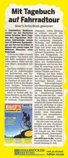 Neue Osnabrücker Zeitung: Mit Tagebuch auf Fahrradtour